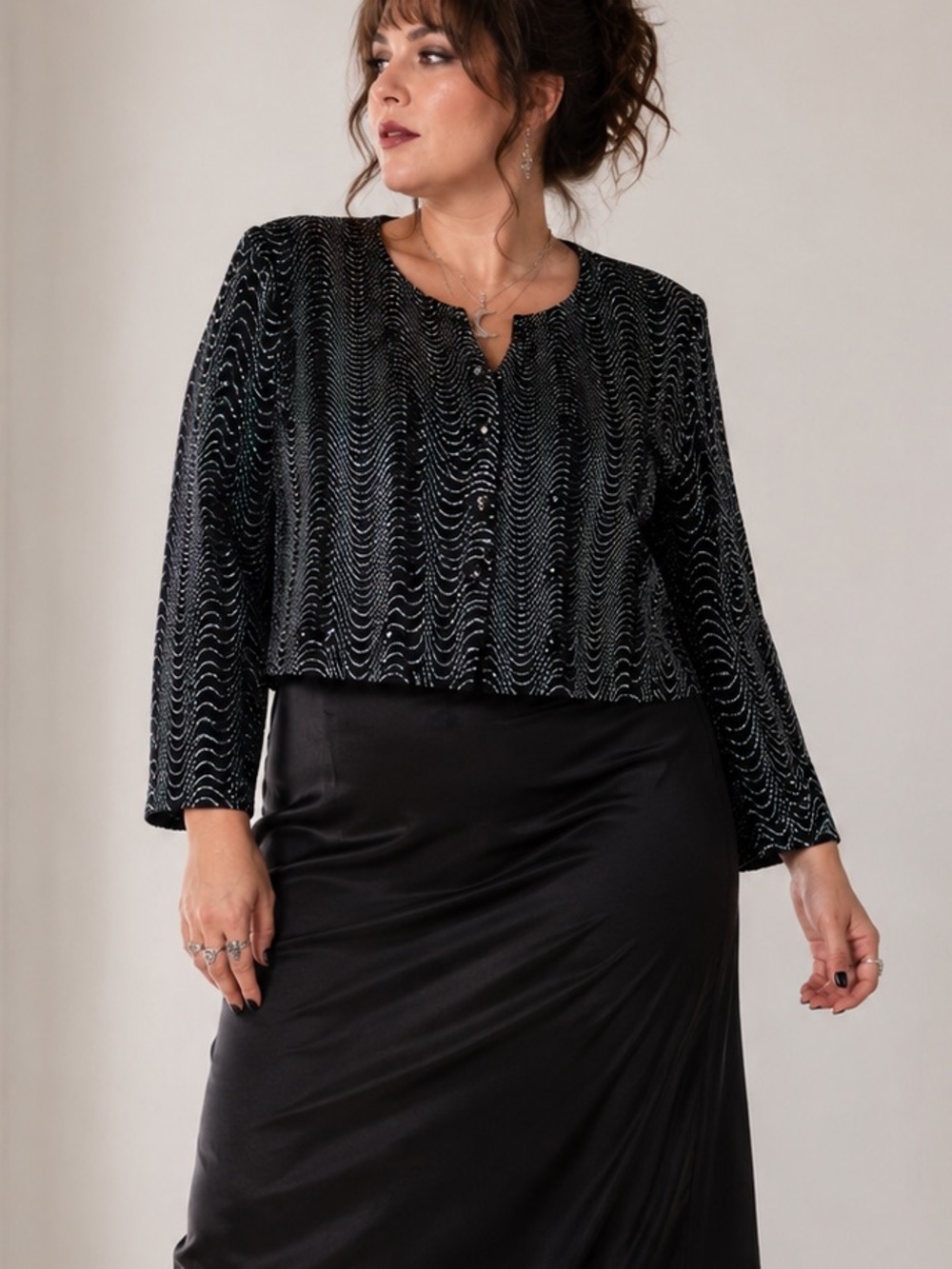 Vintage Y2K Black Glitter Blazer Jacket 16W Cropped Cocktail Whimsigoth Witchy